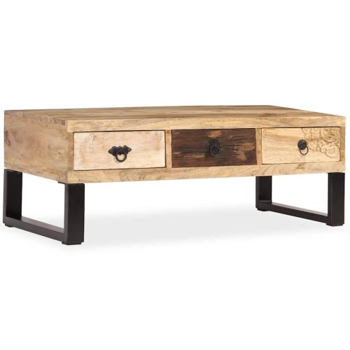 Маса за кафе с 3 чекмеджета, мангово дърво масив, 90x50x35 cм