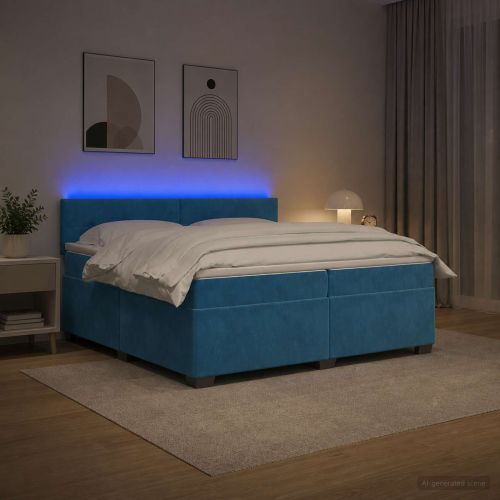 Легло с пружина и матрак с LED Синьо 200 x 200 cm Кадифе