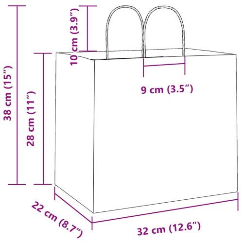 Хартиени торбички 250 бр с дръжки бели 32x22x28 см