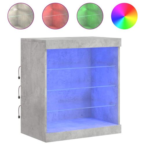 Сайдборд с LED светлини, бетонно сив, 60,5x37x67 см