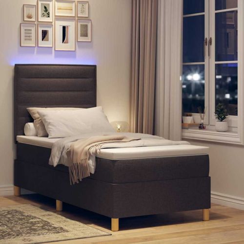 LED кутия за пружини с легло Тъмен кафяв 90 x 200 cm текстил