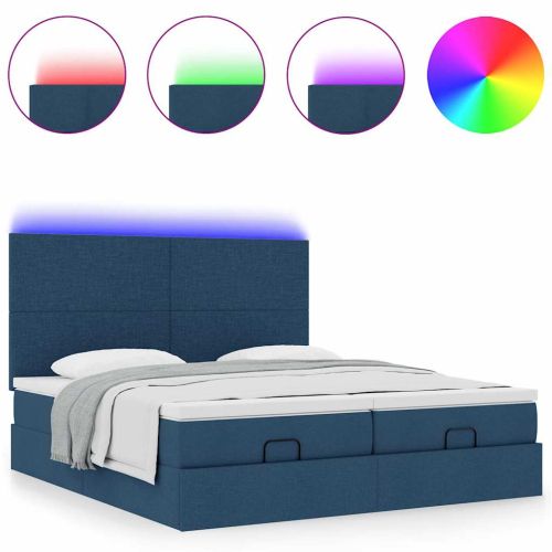 Османска легло с матрак и LED, синьо, 200x200 см, плат