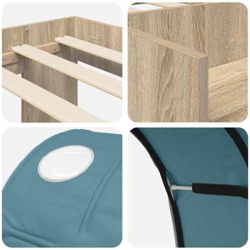 Легло с тунел с рафт 3 бр. Дъб сонома и светлосиньо