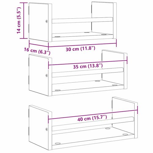Комплект стенни рафтове 3 бр. Дъб 40x16x14см