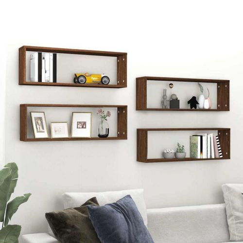 Стенни рафтове, 4 бр, кафяв дъб, 80x15x26,5 см, инженерно дърво