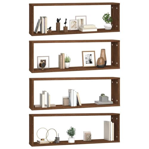 Стенни рафтове, 4 бр, кафяв дъб, 80x15x26,5 см, инженерно дърво