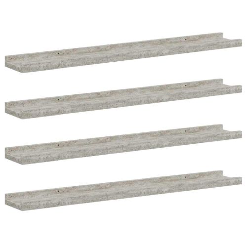 Стенни рафтове, 4 бр, бетонно сиви, 80x9x3 см
