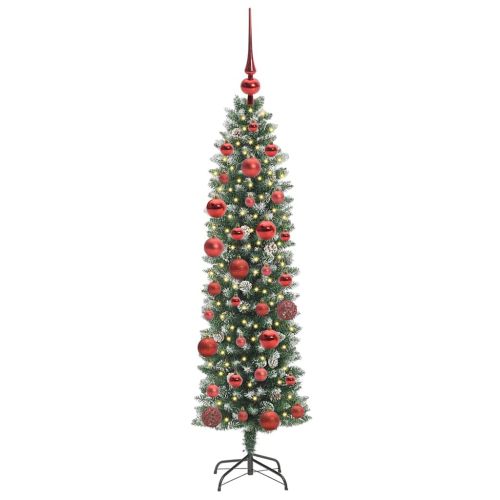 Изкуствено Тънко Коледно Дърво Зелен и бял 150 cm