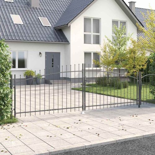 Двойна порта WOERDEN 400 x 174,5 см Стомана Сиво С ключалка