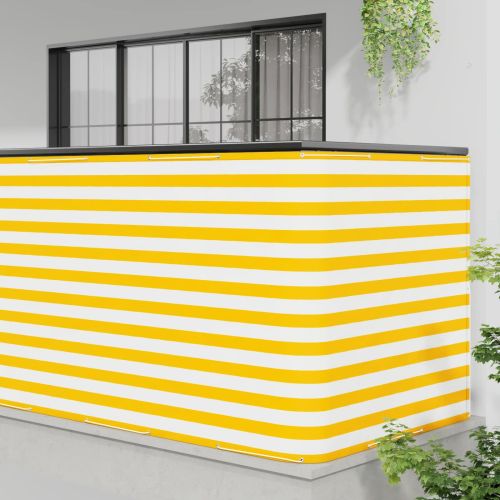 Прозорец за балкон 150 x 300 cm Тъкан с PU покритие Жълт и бял