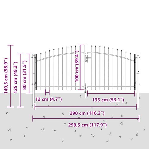 Двойна порта WOERDEN 299,5 x 149,5 см Стомана Сиво С ключалка