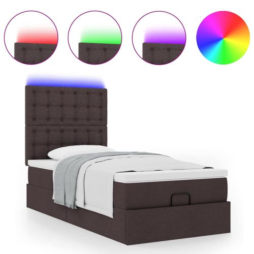 Османска легло с матрак и LED, тъмнокафяво, 90x190 см, плат