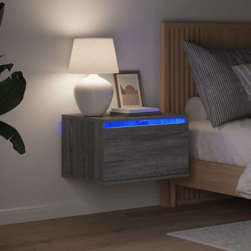 Нощни шкафчета за стена с LED осветление, 2 бр, сив сонома