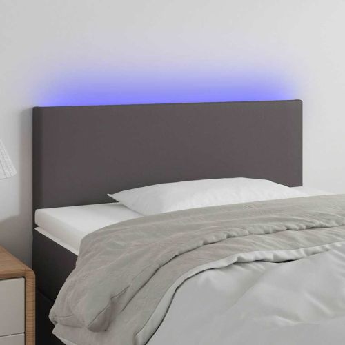LED Горна табла за легло, сива, 80x5x78/88 см, изкуствена кожа