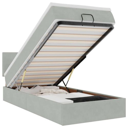 Османска легло с матрак и LED, светлосиво, 90x190 см, кадифе
