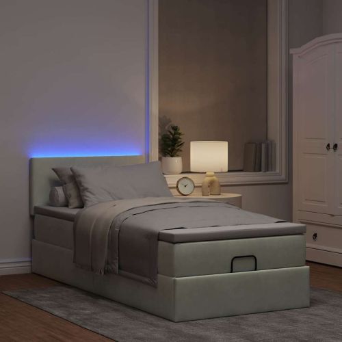 Османска легло с матрак и LED, светлосиво, 90x190 см, кадифе