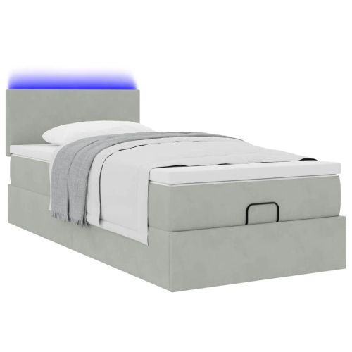 Османска легло с матрак и LED, светлосиво, 90x190 см, кадифе