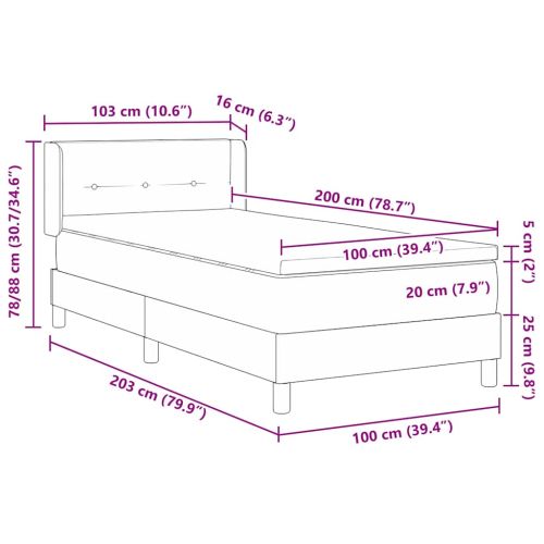 Легло с пружинирана основа Тъмен сив 200 x 100 cm текстил