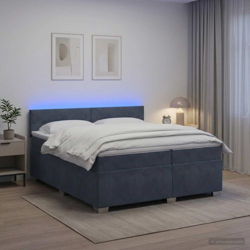 Легло с пружина и матрак с LED Тъмносиво 200 x 200 cm Кадифе