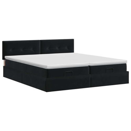 Огледално легло с матрак с таблото 2 бр. Черно Кадифе