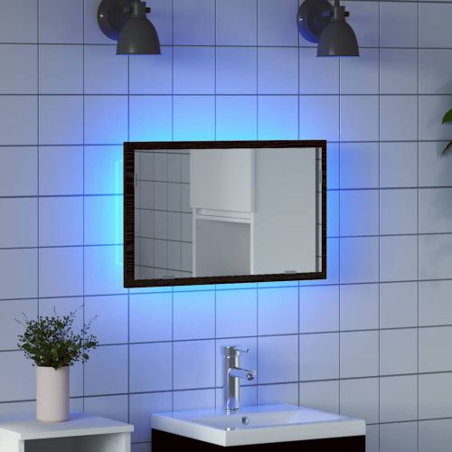 Огледало за баня с LED осветление, черен дъб, 60x8,5x37 см