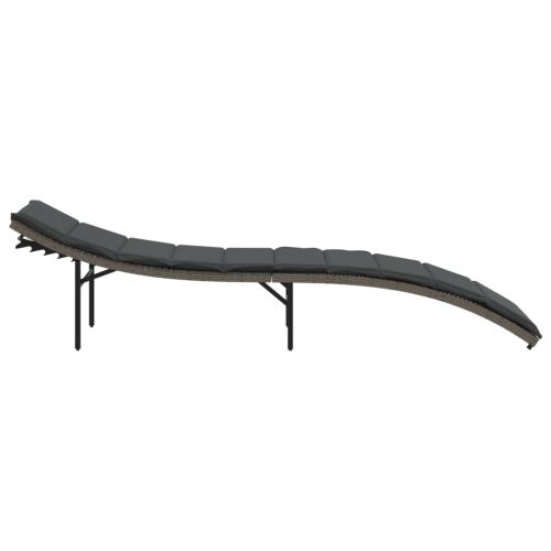 Шезлонг с възглавница, сив, 55x199x50 см, полиратан