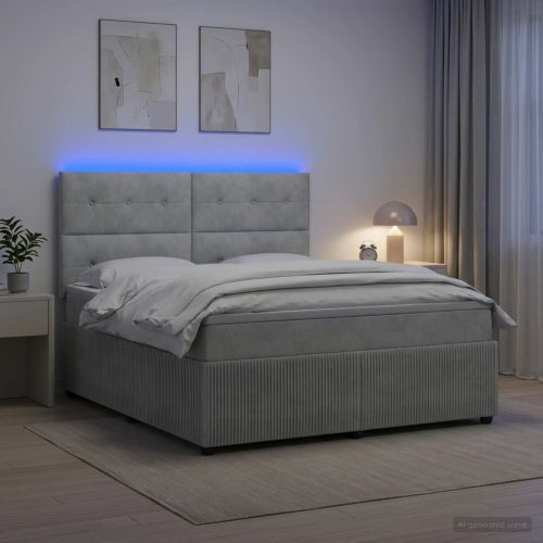 LED легло с матрак с LED ленти Светлосиво 160 x 200 cm Кадифе