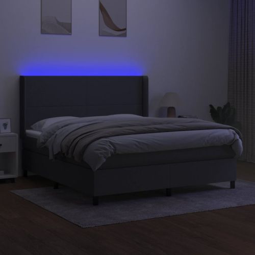 Боксспринг легло с матрак и LED, тъмносиво, 180x200 см, плат