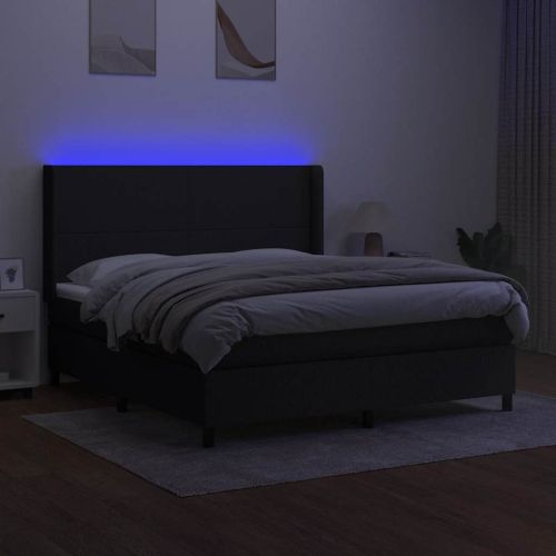 Боксспринг легло с матрак и LED, черно, 160x200 см, плат