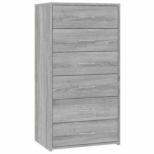 Сайдборд с 6 чекмеджета сив сонома 50x34x96 см инженерно дърво