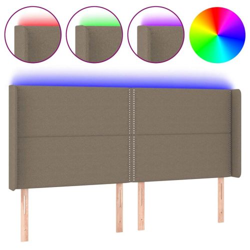 LED горна табла за легло, таупе, 203x16x118/128 см, плат