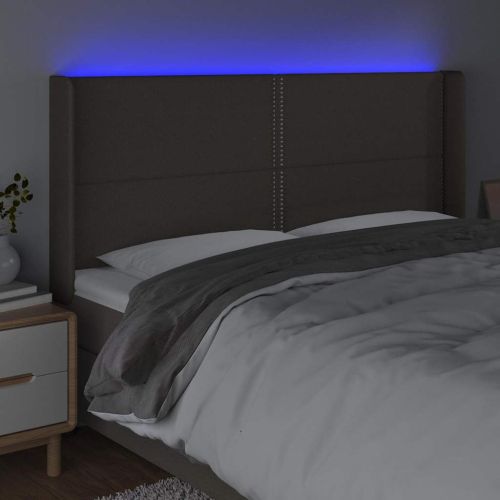 LED горна табла за легло, таупе, 203x16x118/128 см, плат