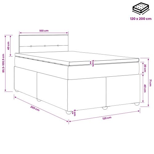 Континентално легло с матрак Тъмносиво 120 x 200 cm Текстил