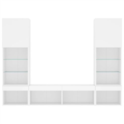 ТВ стенни модули с LED, 5 части, бели, инженерно дърво