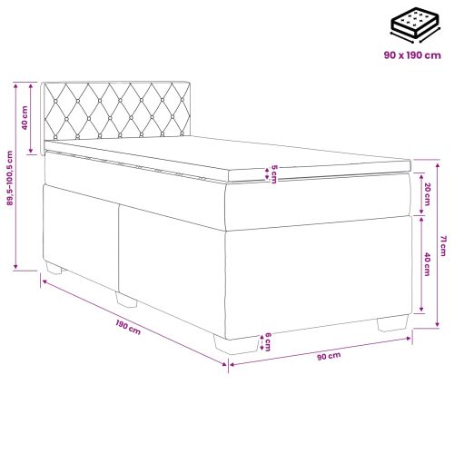 Континентално легло с матрак Светлосиво 90 x 190 cm Кадифе