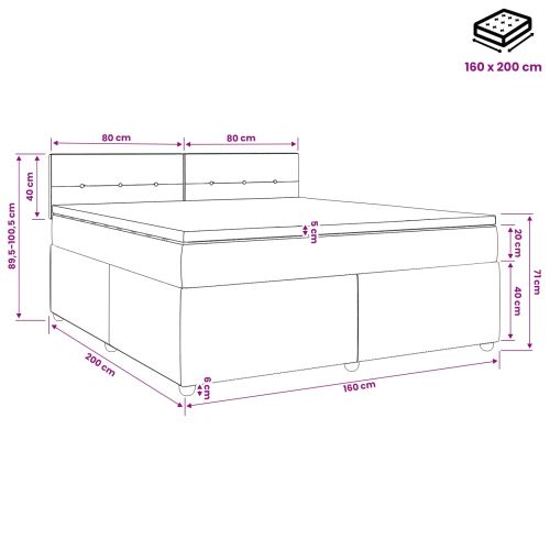 Континентално легло с матрак Черно 160 x 200 cm Кадифе