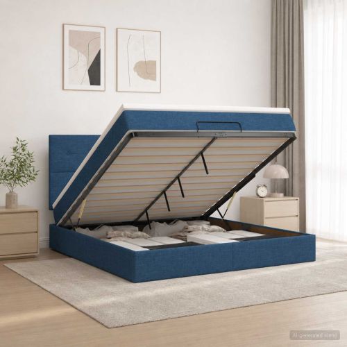 Огледално легло с матрак с таблото Синьо 140 x 190 cm Текстил