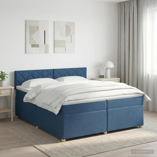Континентално легло с матрак Синьо 200 x 200 cm Текстил
