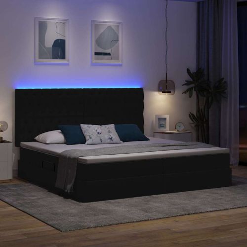 LED легло за съхранение с матрак Черно 200 x 200 cm Текстил
