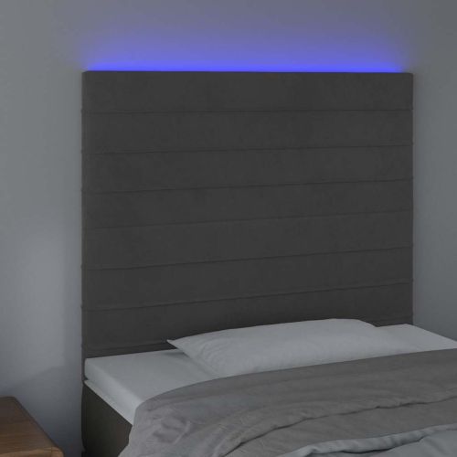 LED горна табла за легло, тъмносива, 100x5x118/128 см, кадифе
