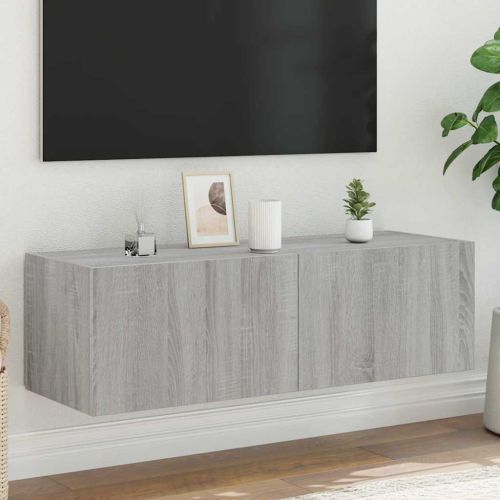 Стенен ТВ шкаф с LED осветление, сив сонома, 100x35x31 см