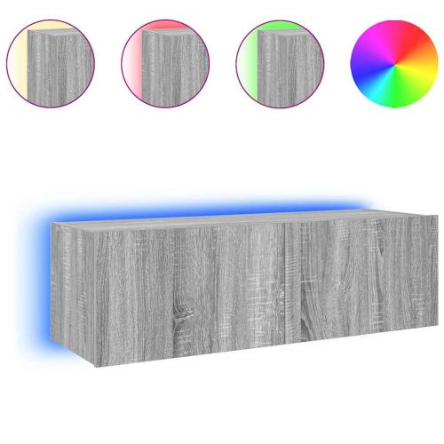 Стенен ТВ шкаф с LED осветление, сив сонома, 100x35x31 см