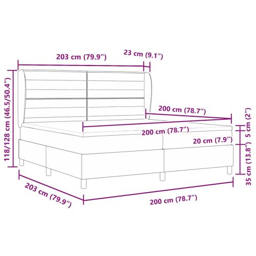 Легло с пружинирана основа Тъмен сив 200 x 200 cm текстил
