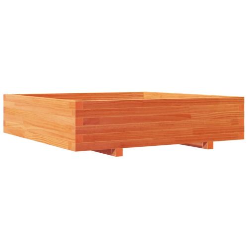 Градинска кашпа восъчнокафява 100x100x26,5см борово дърво масив