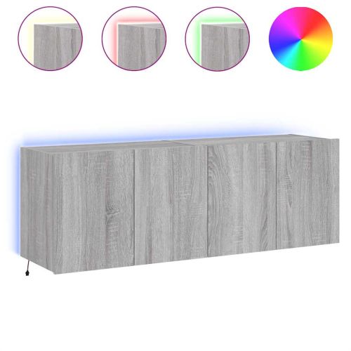Стенни ТВ шкафове с LED лампи, 2 бр, сив сонома, 60x35x41 см