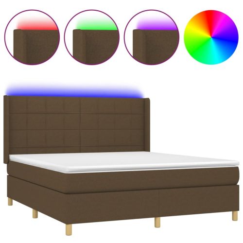 Боксспринг легло с матрак и LED, тъмнокафяво, 160x200 см, плат