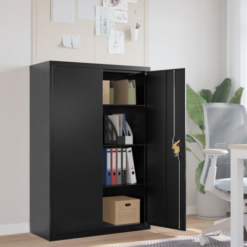 Шкаф за папки черен 90x40x140 см стомана