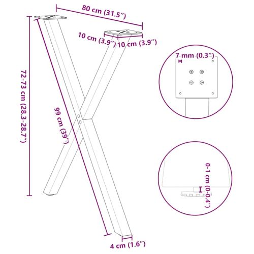 Крака за трапезна маса, X-образни, 2 бр., антрацит, 80x(72-73) см, стомана
