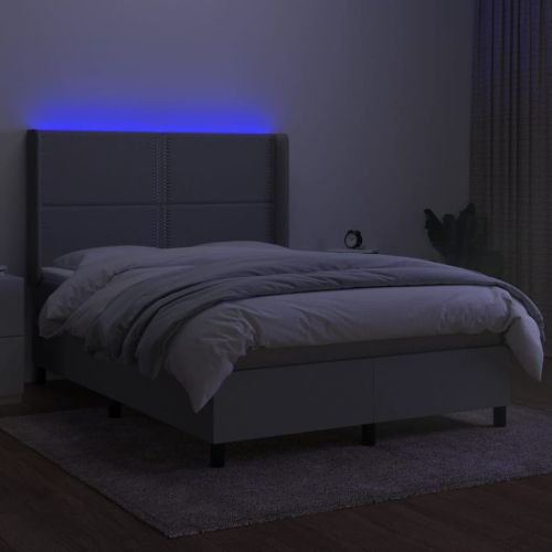 Боксспринг легло с матрак и LED, светлосиво, 140x190 см, плат