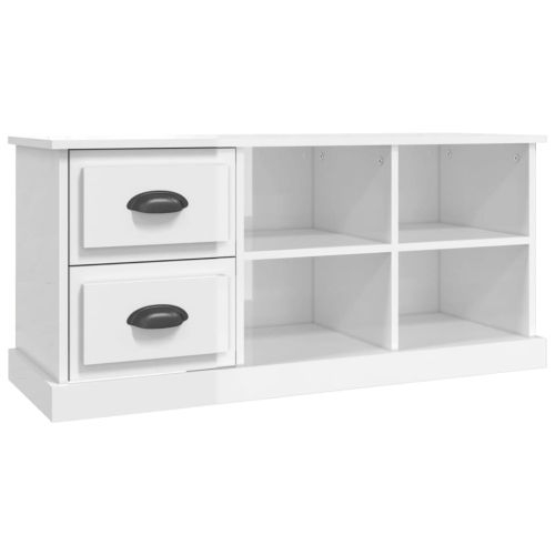 ТВ шкаф бял гланц 102x35,5x47,5 см инженерно дърво